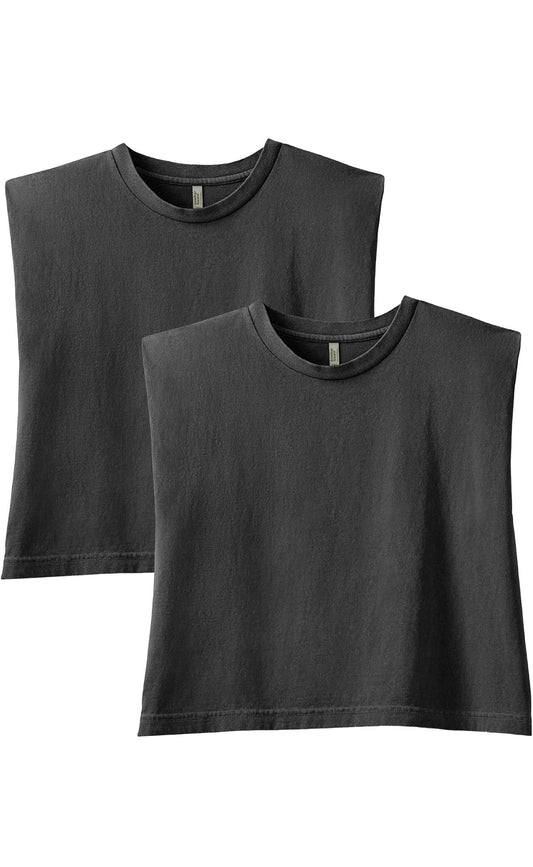 American Apparel Women's Heavyweight Cotton, Boxy, Cropped, and Garment Dyed Muscle T-Shirt (2 - Pack)