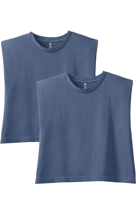 American Apparel Women's Heavyweight Cotton, Boxy, Cropped, and Garment Dyed Muscle T-Shirt (2 - Pack)